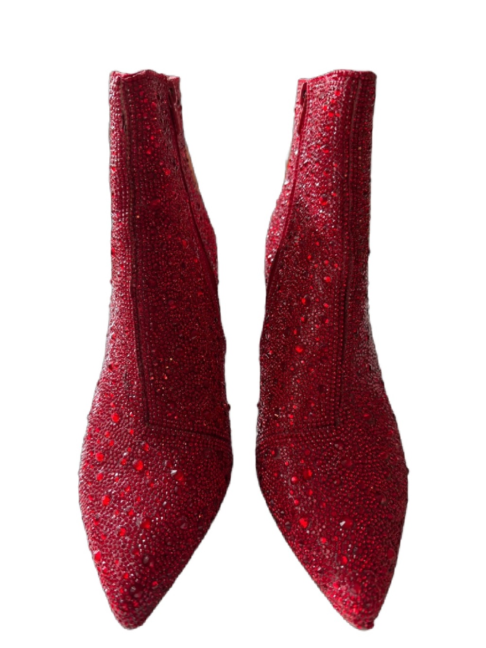 Betsey Johnson Red Crystal-Studded Pointed Toe Ankle Boots